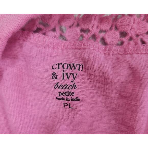 Crown & Ivy Beach Pink Slub Knit Crochet Detail Tank Shirt PL Soft Stretchy - Picture 5 of 6